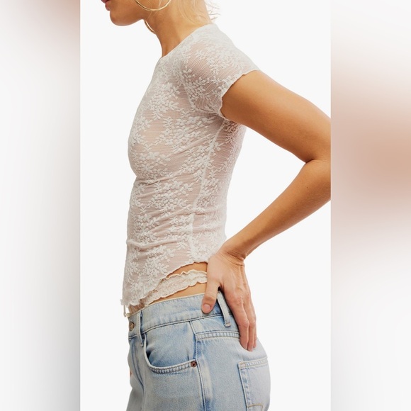 FP Intimately Ready to Go Lace Tee NWOT ivory - Picture 8 of 9